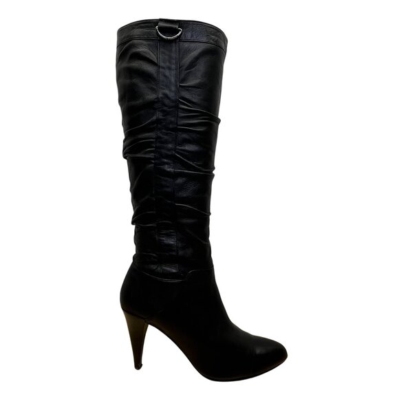 Adrienne Vittadini Women’s Black Leather Knee-High Almond Toe Sunny Boots Sz 6M - Picture 1 of 14